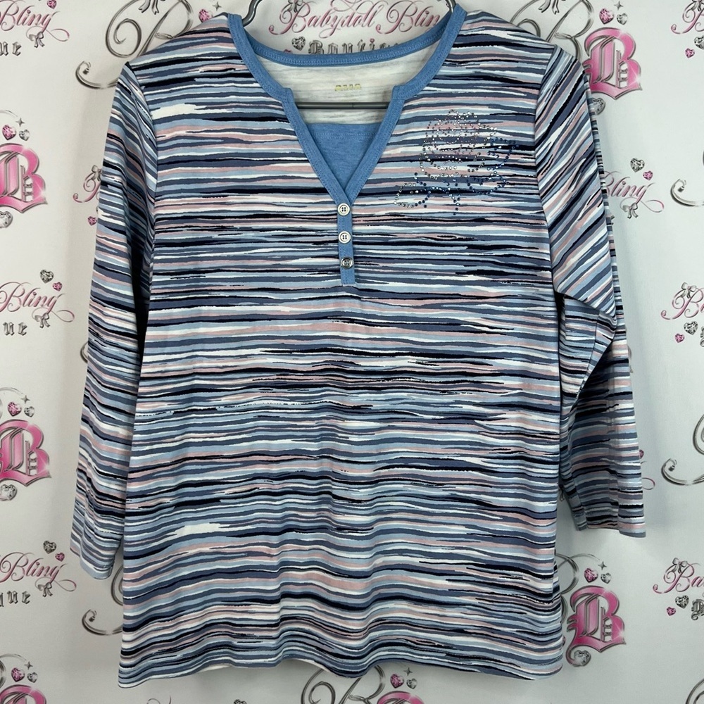 Alia shirt long sleeve rhinestone diamond Multicolor Striped Long Sleeve Tee